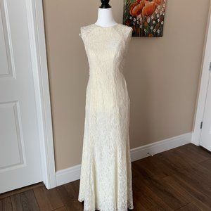 Cachet Cream Lace Beaded Maxi Gown, Size 6